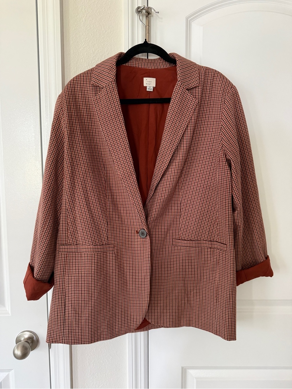 a new day Rust Houndstooth Single-Button Blazer